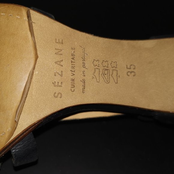 Sezane Black 'High Pompei' Leather Multistrap Sandals Heels - Picture 7 of 7